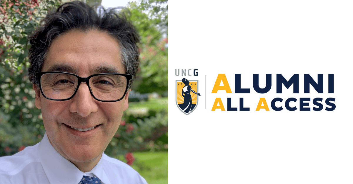 Headshot of UNCG professor Dr. Omar Ali and the Alumni All Access logo.